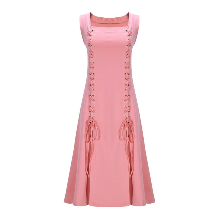 Ladies Linen Dress Women Renaissance Costume Medieval Dress Lace-Up  Sleeveless A-Line Flowy Gothic Vintage Midi Dresses L - Walmart.com