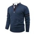 thumbnail image 2 of Qulqfy Blue Men Sweater Fall Quarter Zip Casual Knit Pullover Winter Business Long Sleeve Sweaters Mens Shirts L, 2 of 6