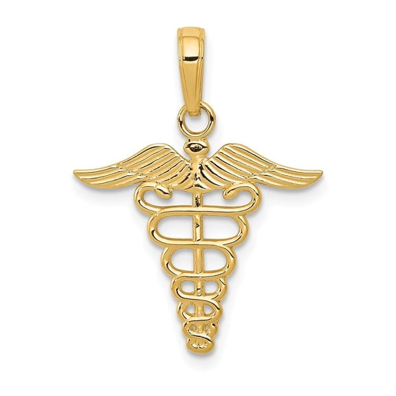 14k Yellow Gold Caduceus Charm - .7 Grams - Measures 19x19mm Wide
