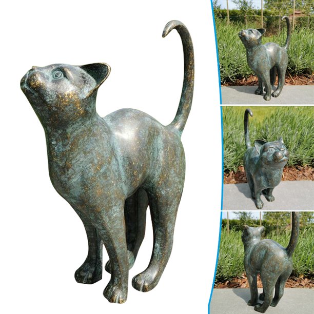 Beautiful Cat Statue With Rounded Back Garden Decor Resin Outdoor Lawn