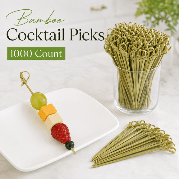 MORAVE 1000 Pcs 4.13 Inch Bamboo Cocktail Picks, Knotted Decorative Food Skewers for Fruit, Sandwich, Charcuterie and Drinks