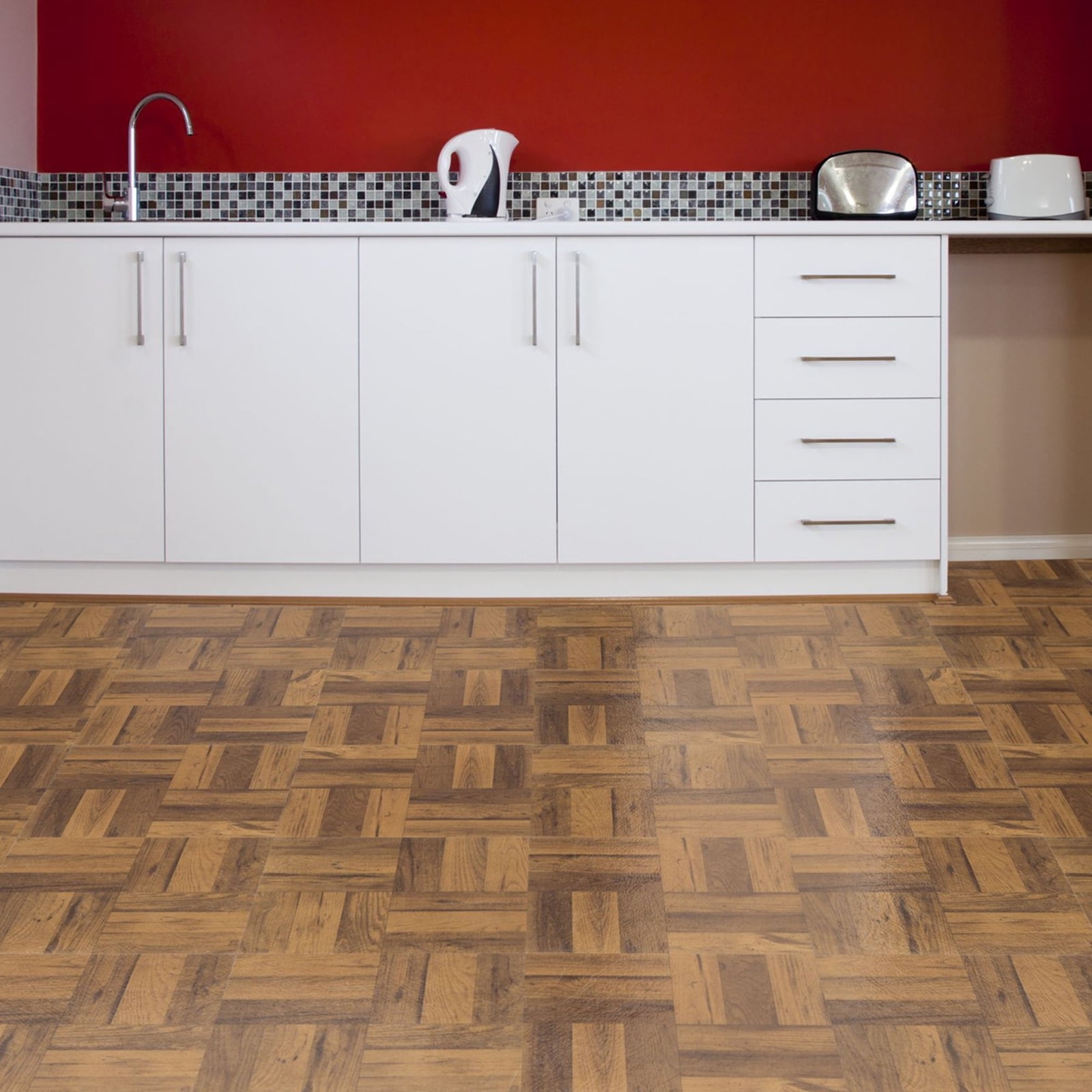 Traditional Elegance Madison 3 Finger Med. Oak Parquet 12x12 Self Adhesive Vinyl Floor Tile - 20 Tiles/20 sq. ft.