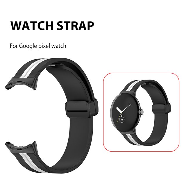 Correa de muñeca para reloj inteligente con banda de silicona para Google Pixel Watch 2022 (blanco y negro)