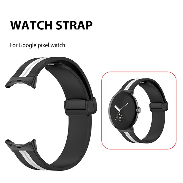 Correa de muñeca para reloj inteligente con banda de silicona para Google Pixel Watch 2022 (blanco y negro)