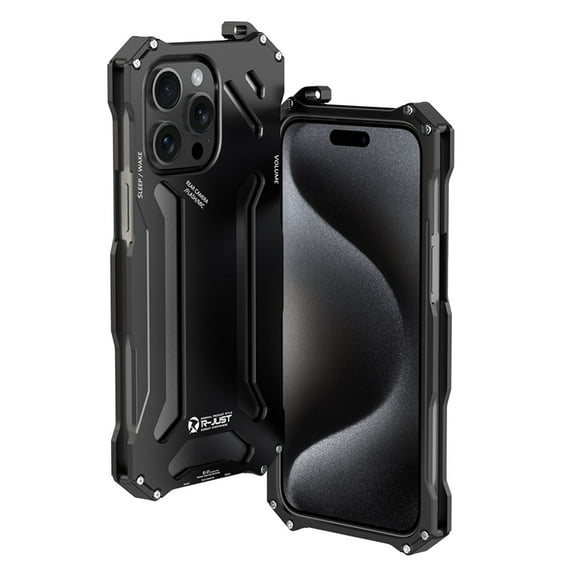 Compatible with iPhone 15 Pro Max Metal Case, Heavy Duty Rugged Military Grade Aluminum Metal Bumper Shockproof Anti-Scratch Drop Protection Phone Case for Apple iPhone 15 Pro Max, Black