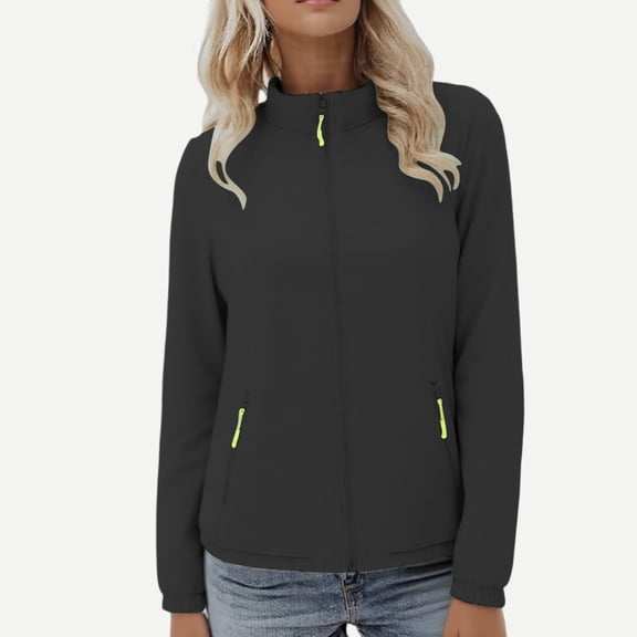 FNFYFH Plus Size Windbreaker Jacket Women Zip Up Lightweight Athletic Jackets Travel Hiking Jacket with Zipper Pockets