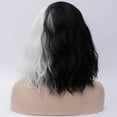 thumbnail image 3 of RightOn Black and White Wig for Short Curly Wavy Wig Half Black and Half White Wig for Women Synthetic Hair Wigs with Wig Cap, 3 of 7