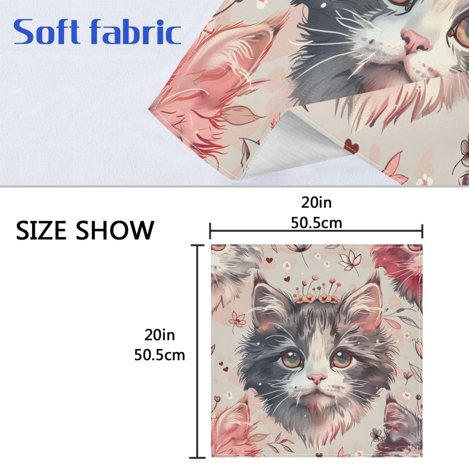 JSTEL Cute Cat Kitten Vintage Cloth Napkins Set of 6, 20x20 Inch Washable and Reusable Napkin for Decoupage Dinner Party Everyday Use