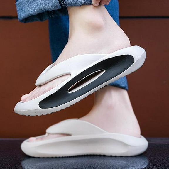 XIMIN Platform Flip Flops Sandals for Men Casual Cloud Slide Cushion Beach Thong Sandals Comfortable Non-slip Slipper Shoes Outdoor ,Easy to Clean (9, White)