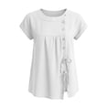 thumbnail image 6 of Ahdbta Womens Cotton Linen Tops Summer Short Sleeve Round Neck Button Babydoll Shirts Casual Loose Fit Cute Peplum Blouse, 6 of 6