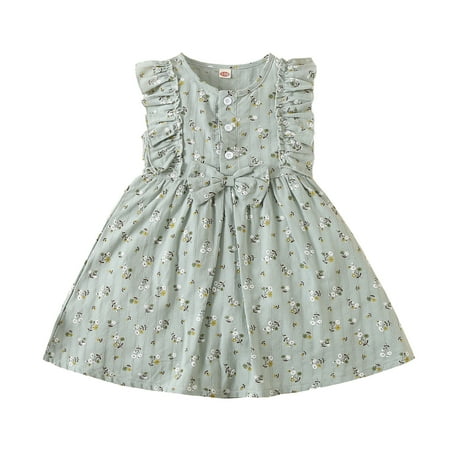 

Sleeveless Toddler Bowknot Baby Printed Princess Floral Ruffles Dress Girls Girls Outfits&Set