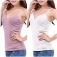 thumbnail image 4 of QUINDOS Summer Tank Tops for Women 2 Pack Athletic with Built in Bras Removable Camisoles for Women Yoga V-Neck Spaghetti Strap Sleeveless Multi Pack Shirts Tops Solid Color Slim Fitted Undershirts, 4 of 4