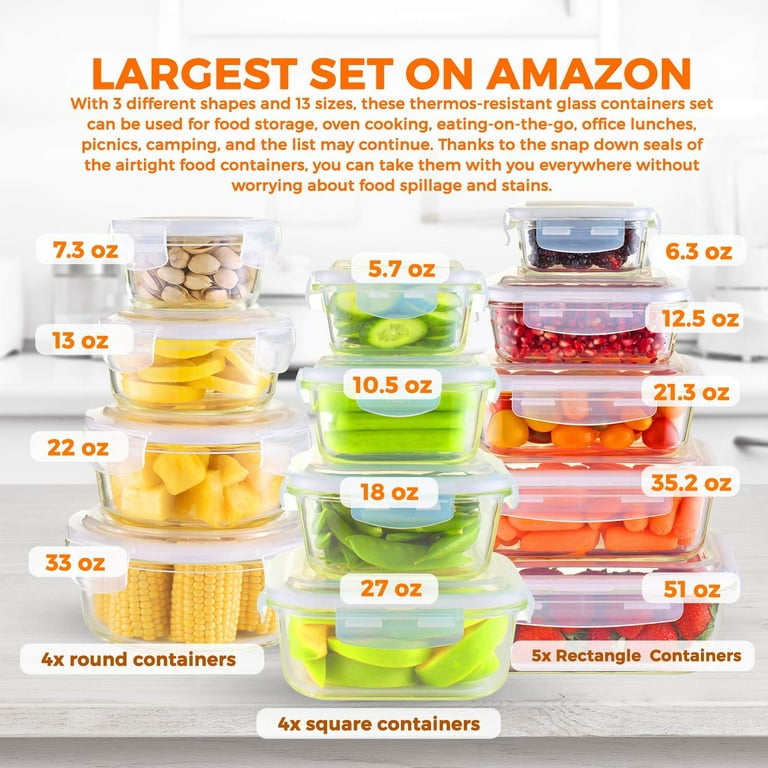 Chef's Star Glass Food Storage Containers [13-piece set] 