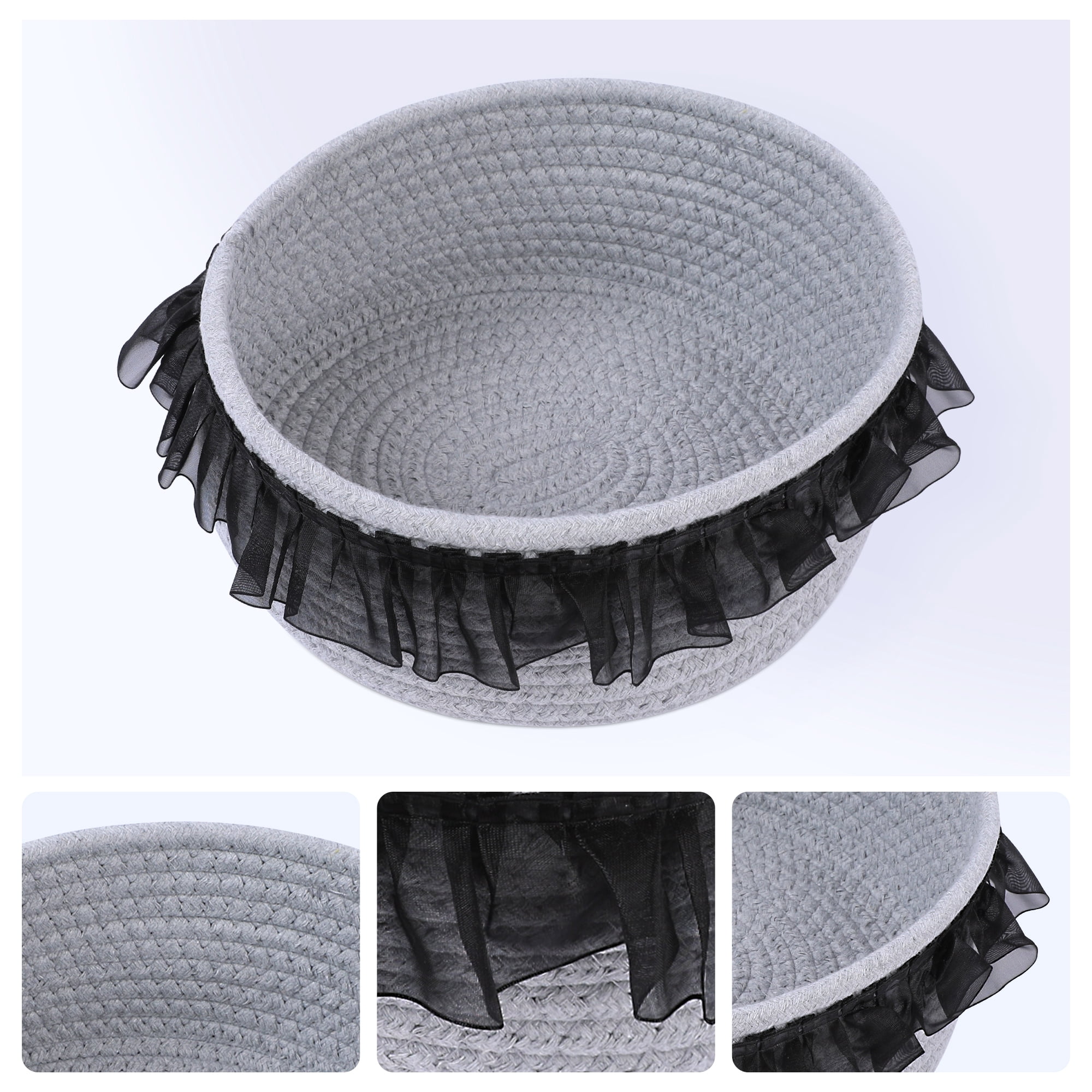Unique Bargains Woven Storage Basket for Entryway Desk Gray/Black 10.8*10.2*4.3in
