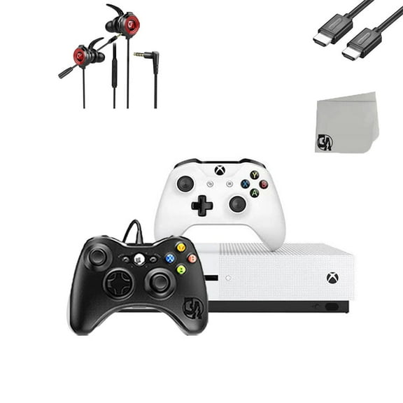 Pre-Owned Microsoft Xbox One S 500GB White Gaming Console With 2 Controller   G11-A Earbuds With Microphone BOLT AXTION Bundle Used