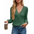 thumbnail image 2 of Women'S Multi-Layered V-Neck Solid Color Long Sleeved T-Shirt Casual Blouses Top Green M, 2 of 9
