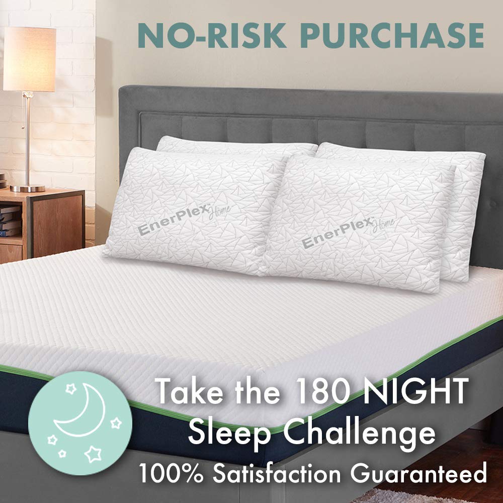 EnerPlex Memory Foam Pillows - Pack of 2 Adjustable, CertiPUR-US Certified Queen Size Pillows for Sleeping w/Extra Foam  Removable Cover - Machine Washable Firm Pillow