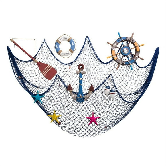 Zshan Decorative fishing net, Mediterranean wall decor beach pirate theme party decoration, hemp rope net wall decor net cotton rope photo wall pendant, blue