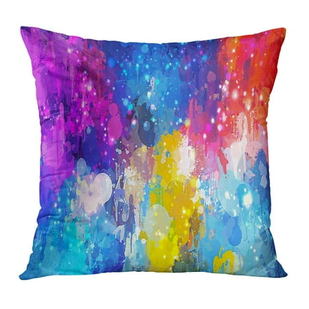 Spatter Brush - ECCOT Watercolor Bright Colorful Shine Brush Strokes Spatter Rainbow Abstract Mix Stain PillowCase Pillow Cover 20x20 inch