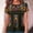 (Casual 1)Army Green, variant on Tops for Women Plus Size Short Sleeve Round Neck Mexican Tee Shirts Floral Embroidered Loose Tops Ethnic Style Boho T-Shirts