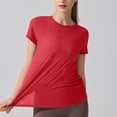 thumbnail image 6 of Yoga Workout Short Sleeve Tees for Women Crewneck Ruched Back Cutout Loose Tunic Tops Lightweight Quick Dry Athletic Shirts Activewear Red, 6 of 7