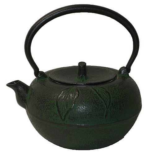 Large Green Apple Cast Iron Stove Top Teapot with Trivet, 54 Oz