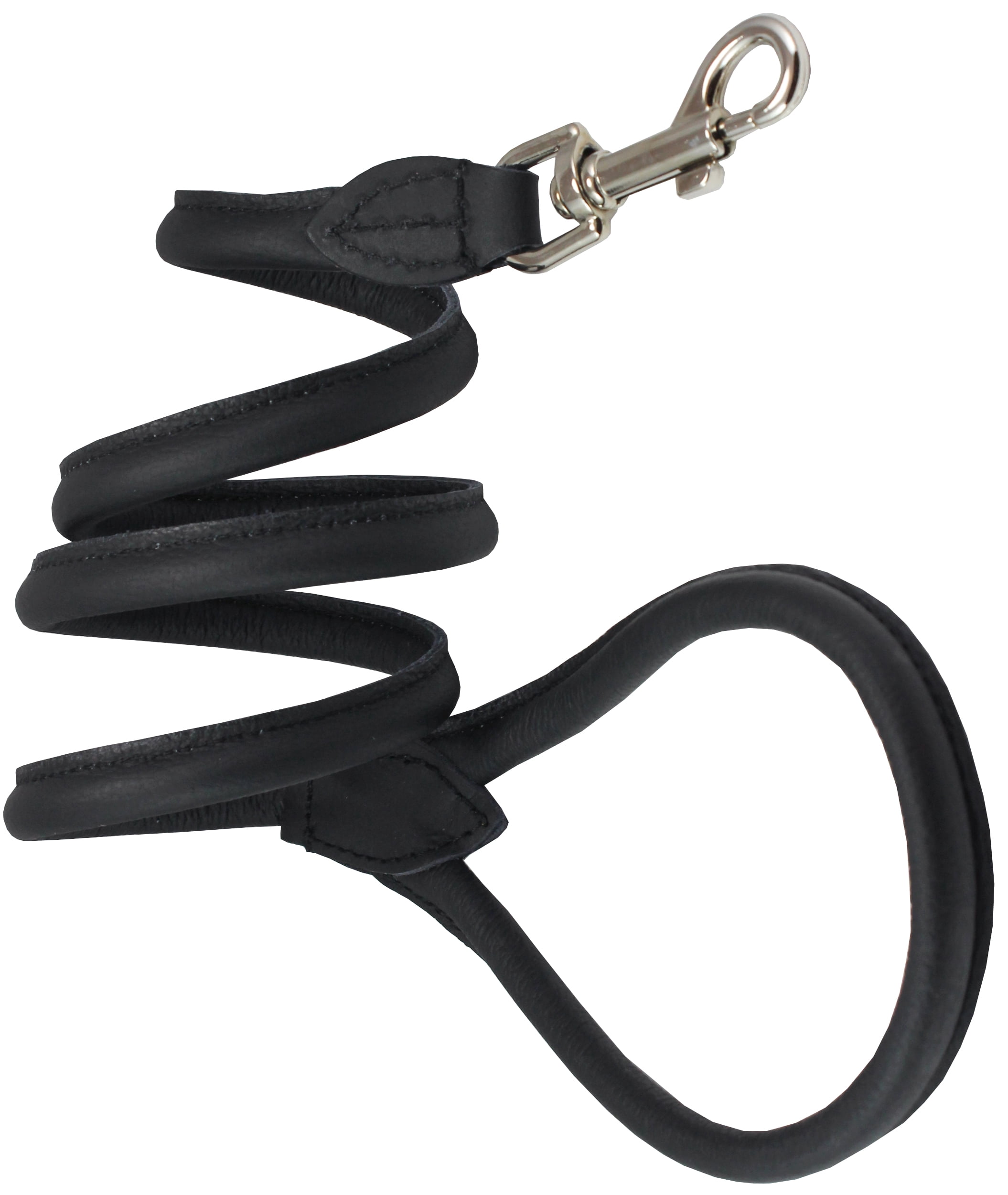 Dogs My Love 4ft Long Round Genuine Rolled Leather Dog Leash Black (Small: 3/8")
