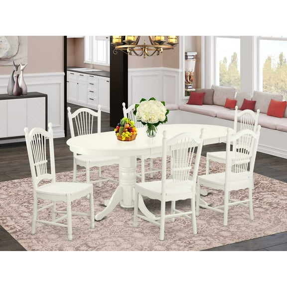 East West Furniture Dining Room Set Linen White, VADO7-LWH-W