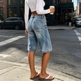 thumbnail image 4 of Wensltd Women Denim Bermuda Shorts Button Knee Length Casual High Waist Jean Shorts Lightweight, 4 of 9