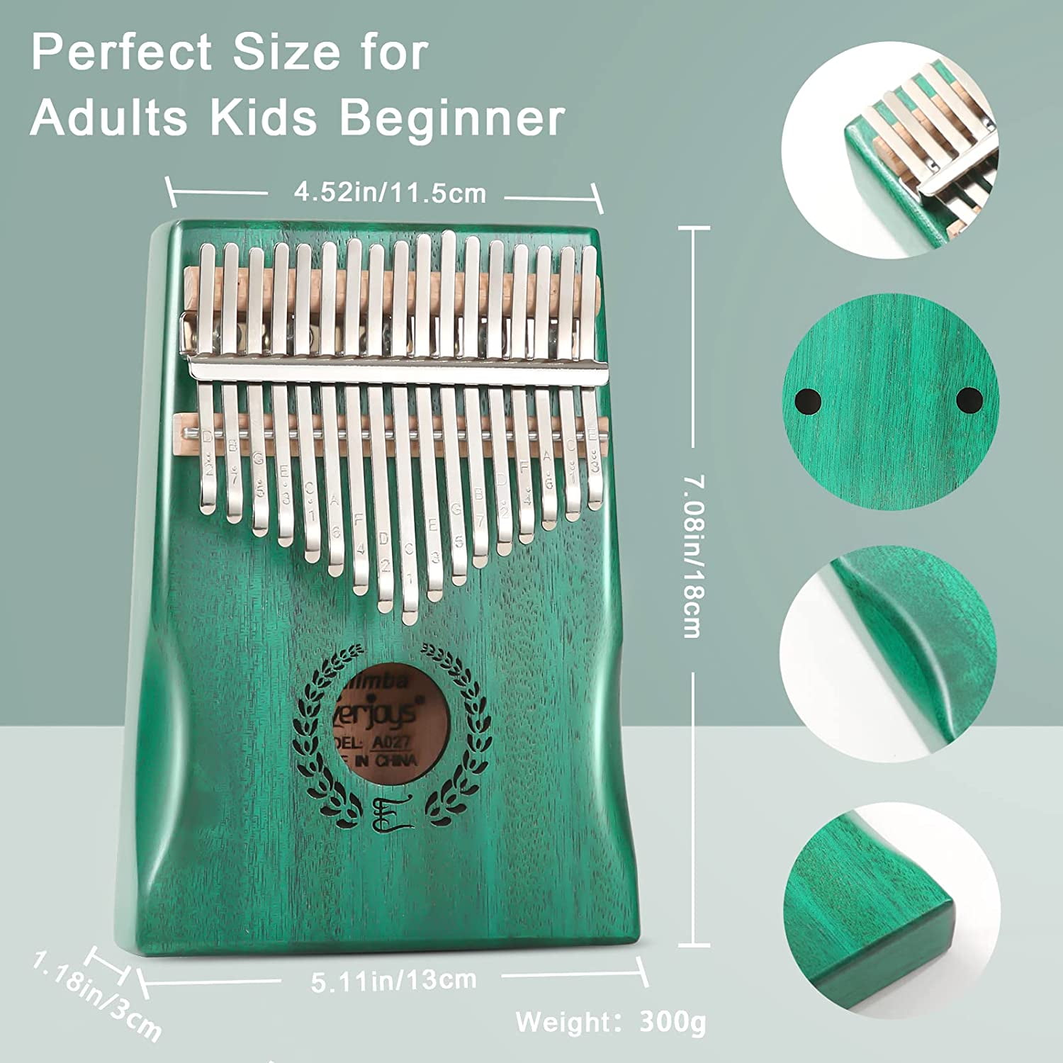 Everjoys Mahogany Kalimba 17 Keys Thumb Piano w/ Instruction Book, Tuning Hammer Portable Mbira Sanza Finger Piano, Gift for Kids Adult Beginners Professionals