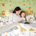 thumbnail image 5 of Manfei Forest Deer Bear Twin Bedding, Waterclor Cartoon Wildlife Bedding Comforter Set, White Tan, Gray Reversible, 7-Piece, 5 of 6