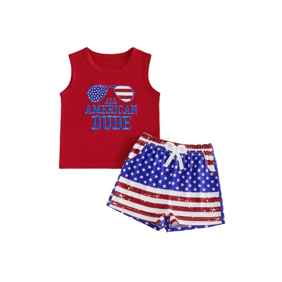 BemeyourBBs Toddler Baby Boys 4th of July Outfit Patriot Independent Day Summer Clothes All American Dude Letter Embroidery Sleeveless Tank Tops and Pockets Shorts Set