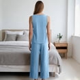 thumbnail image 5 of Sleeveless Button Front Linen Set for Women, Scoop Neck Tank & Wide Leg Pants Two Piece Outfit - Loose Fit Summer Vacation Ensemble Sky Blue XXXL, 5 of 5