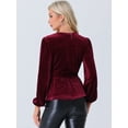 thumbnail image 3 of DARING DIVA Tie Waist Long Sleeve V Neck Blouse L Burgundy, 3 of 6