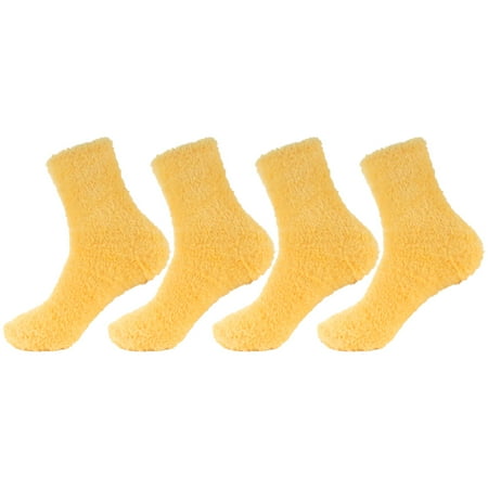 

Women s Super Soft and Cozy Feather Light Fuzzy Home Socks - Sunshine Yellow - 4 Pair Value Pack - Size 4-10