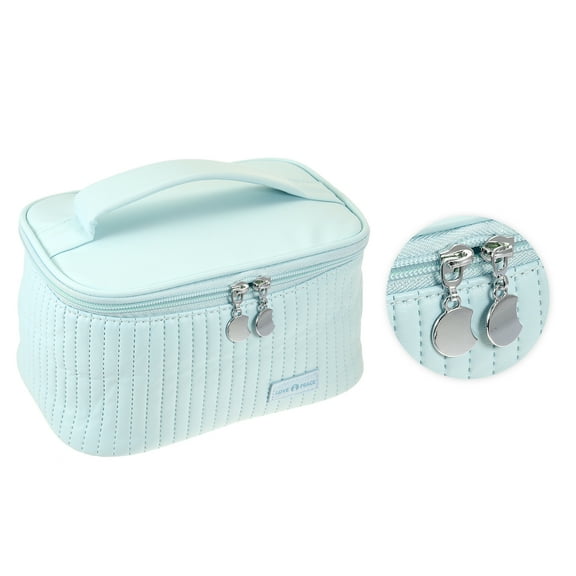 Vocoste Polyurethane Leather Makeup Bag Large Makeup Bag Brush Organizer Bag Toiletry Bag for Women Blue