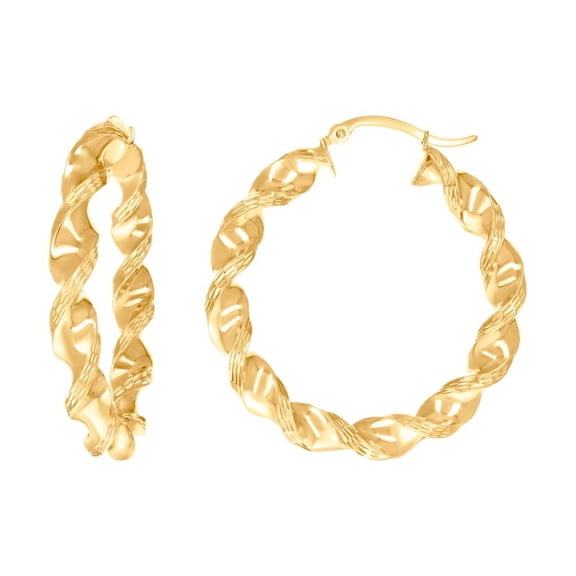 10k Yellow Gold Womens Sparkle-Cut Twisted Hoop Earrings 38x5mm Wide Hoop Earring for Women