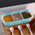 thumbnail image 3 of Nkmbld Seasoning Storage Containers with 3 Grids Condiment Spice Jar for Kitchen Counter Keeping Sugar,Salts,Spice,Pepper Powder, Blue, 3 of 8