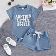 thumbnail image 2 of TOWED22 Newborn Baby Girls Clothes Summer Letters Print Girl Outfit Ruffle Romper Bow Tutu Shorts Headband 3Pcs Girl Outfits Blue,6-12 M, 2 of 8