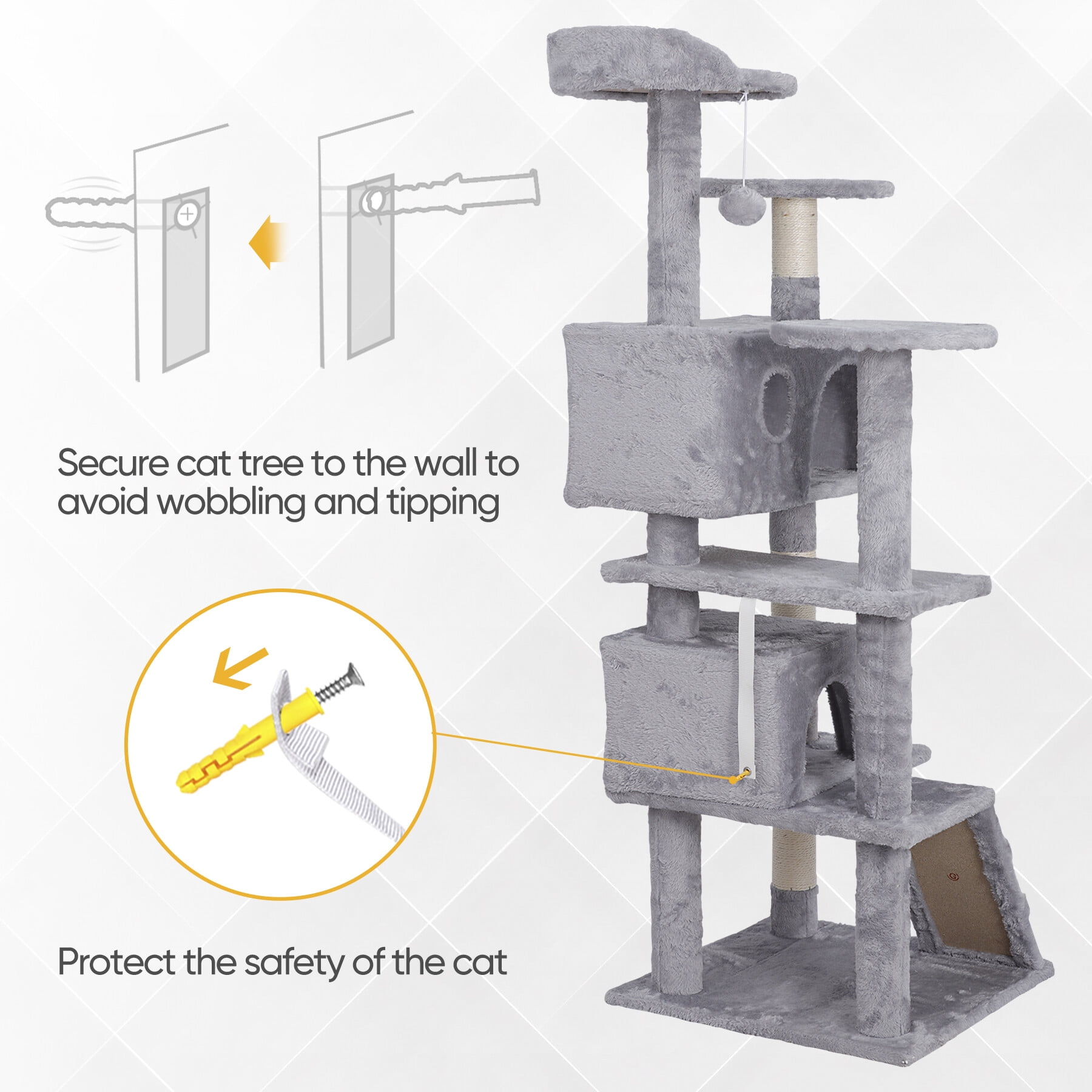 ZENSTYLE 55-in H Cat Tree & Condo Scratching Post Tower, Light Gray - product image