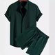 thumbnail image 2 of Conjunto de Pantalones Cortos Casuales de los Hombres, Moda de Color Sólido Manga Corta Solapa Superior Y Inferior para la Playa Y la Fiesta, Vestido de Verano de Poliéster Suave, 2 of 9