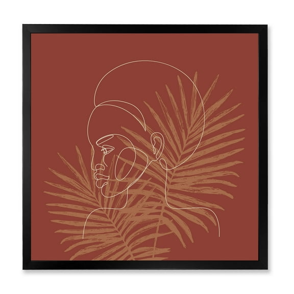Designart 'Sillhouette of Afro American Woman on Palm Leaves' Modern Framed Art Print