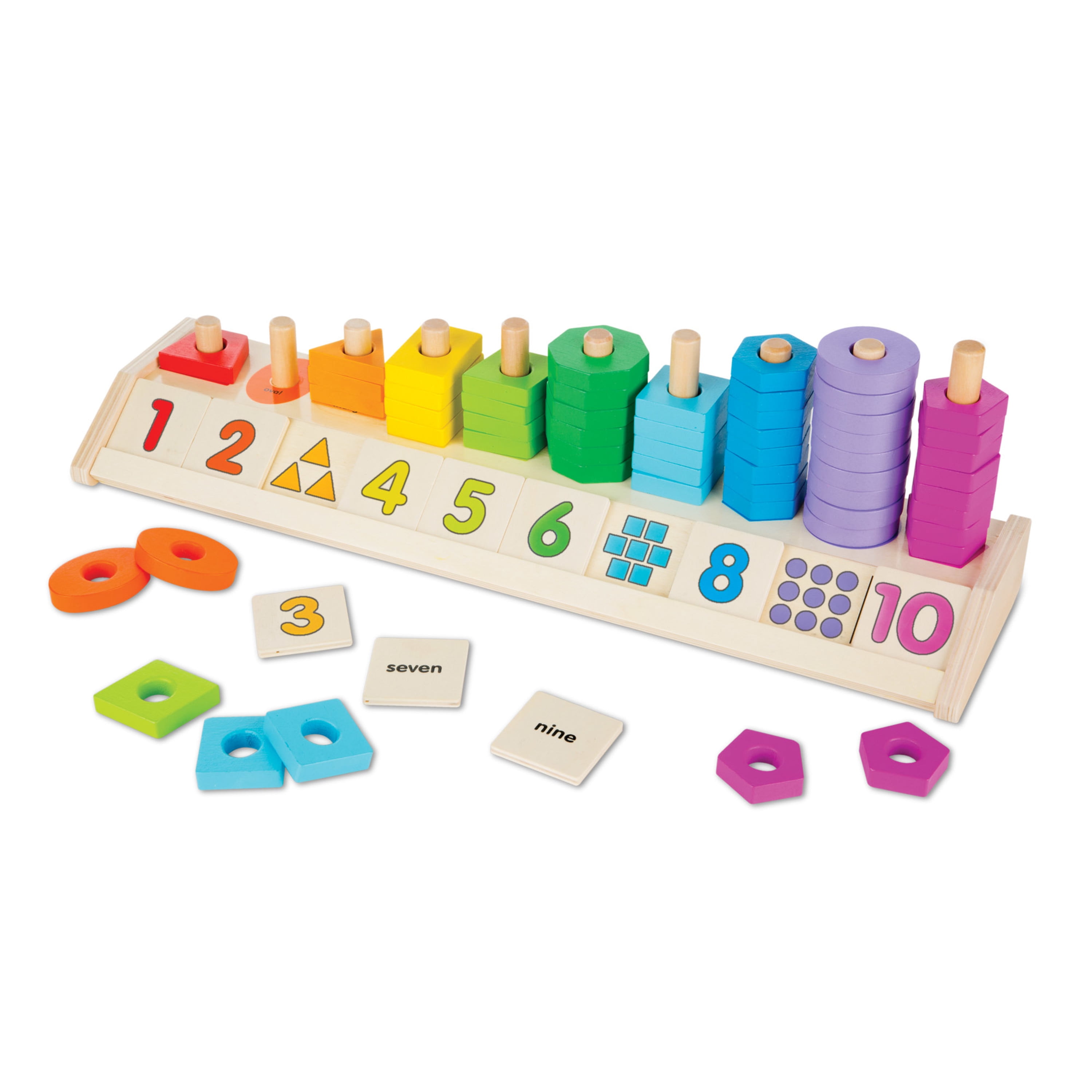 Melissa & Doug Wooden Counting Shapes Stacker, 66 Pieces 