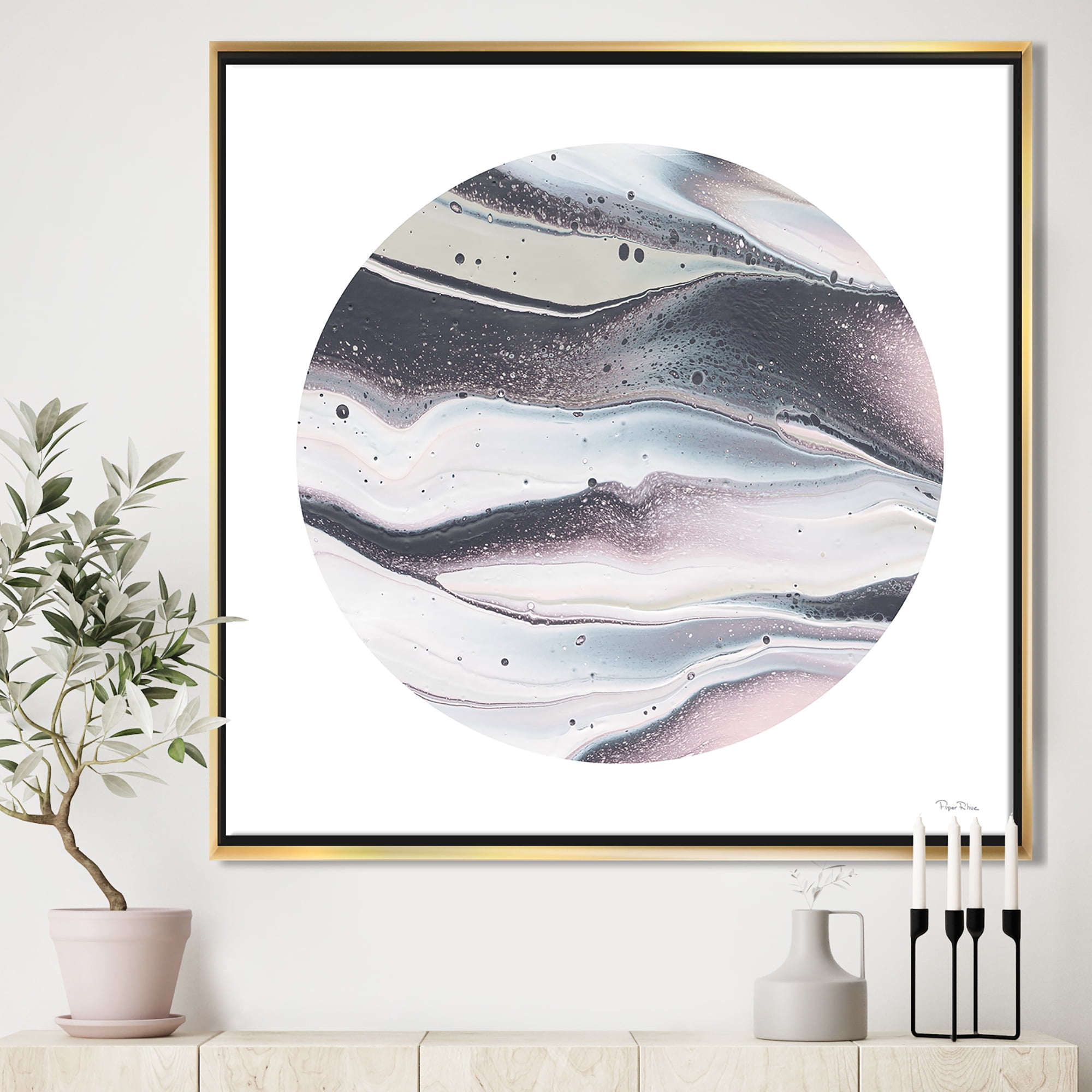 Designart ' Circle Marble II ' Modern Geometric Framed Canvas