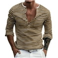 thumbnail image 2 of Kakii Striped Henley Shirts for Men Long Sleeve Waffle Shirt Button V Ncek T Shirts Oversized Lightweight Spring Casual Shirt, 2 of 8