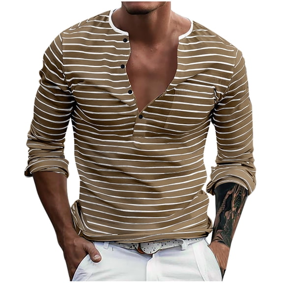 DxhmoneyHX Mens Henley Shirts Half Button V Neck Striped Blouse Casual Summer Lightweight Beach Vacation Tees