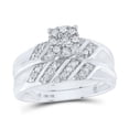 thumbnail image 2 of Solid 10K White Gold His and Hers Trio Three Rings Set Real Natural Diamond Cluster Matching Rings Wedding Band Set 1/3 Carat ( .33 Cttw ) - (L = 5.5, M = 10.5), 2 of 6