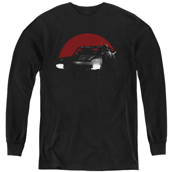 The Batman Red Moon And Batmobile Kids Long Sleeve T Shirt (Large) for Youth Boys and Girls, Black