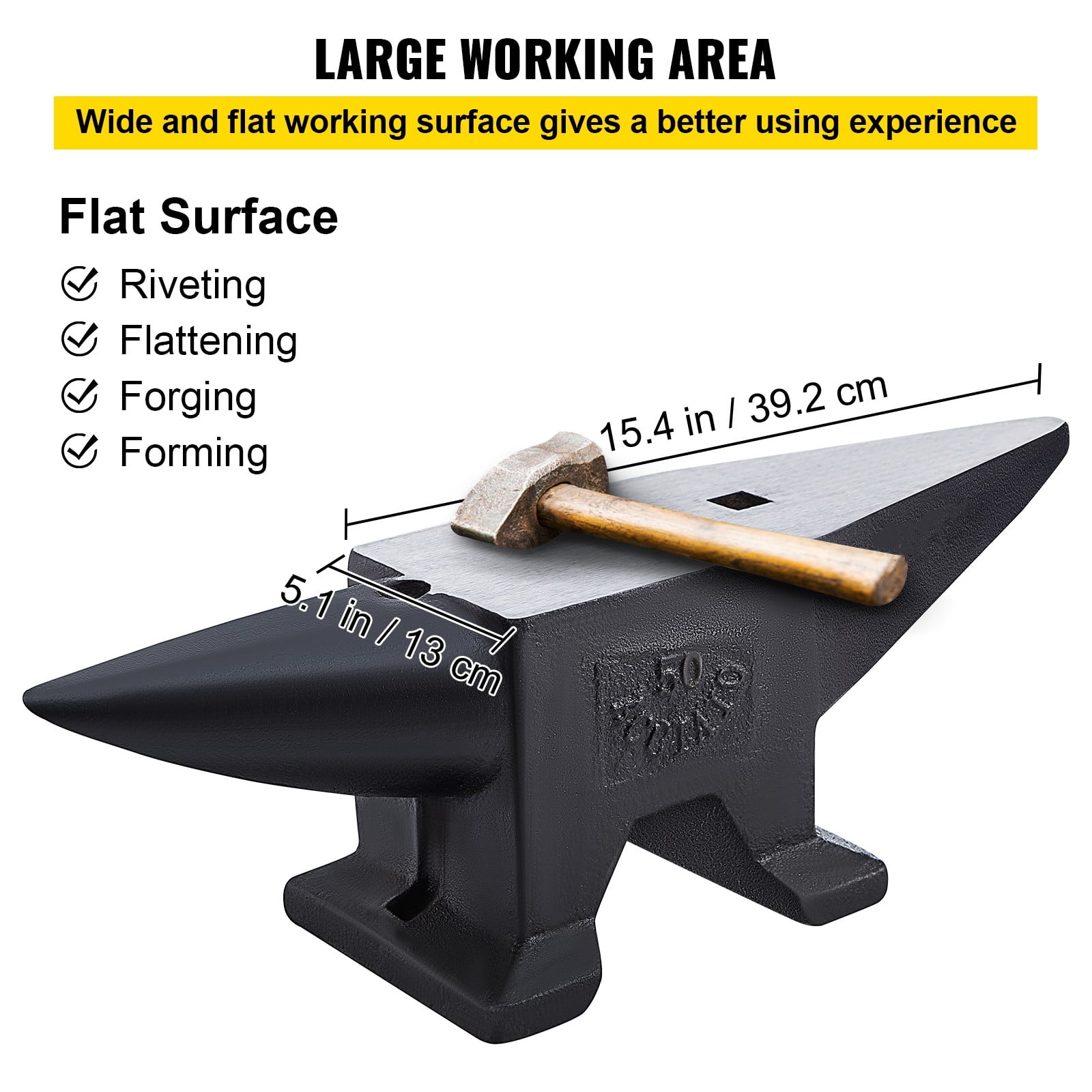BENTISM Blacksmith Anvil Steel Round Horn Anvil 110lb 50kg 2 Holes for Metal Work