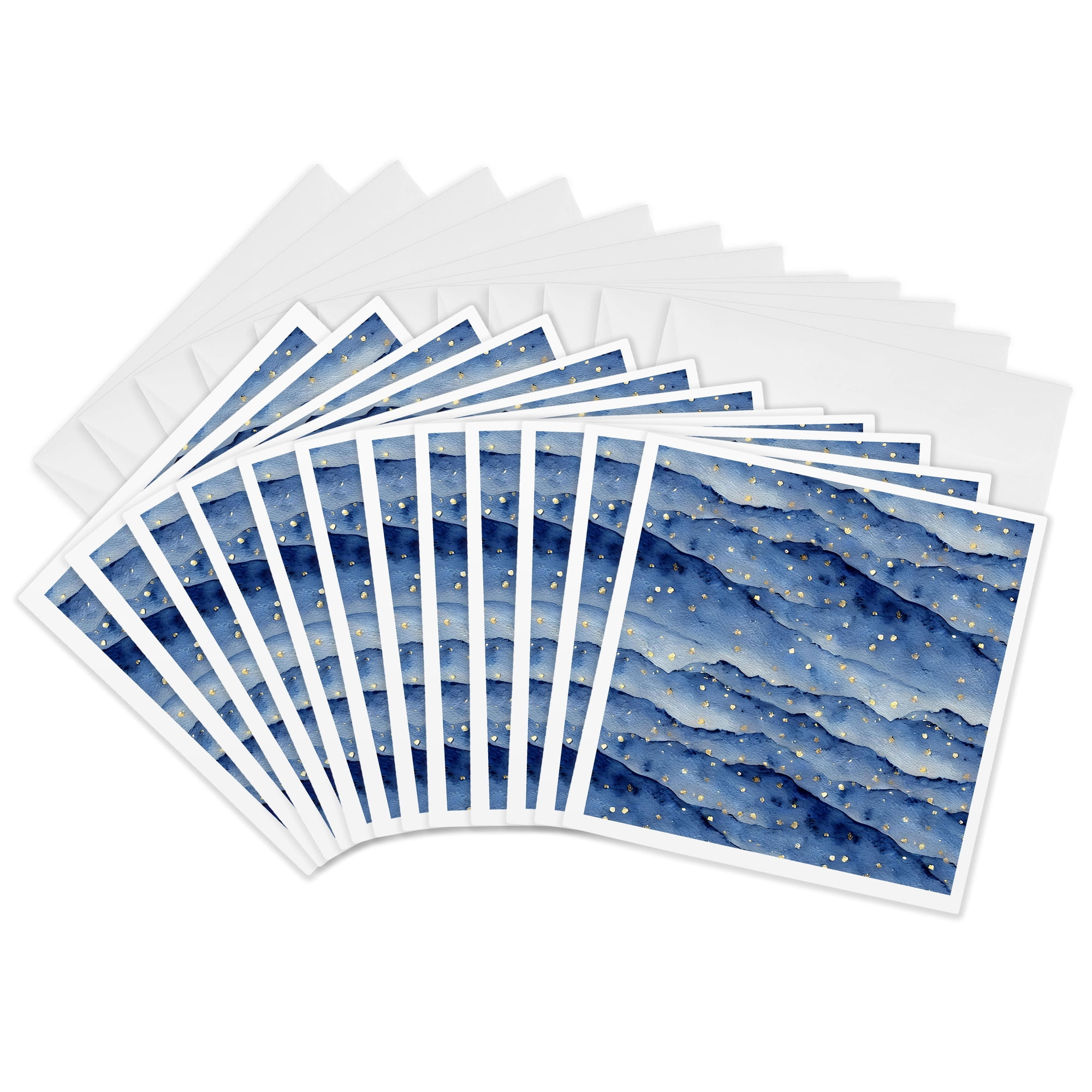 3drose Blue and Image of Gold Mountain Range Abstract 12 Greeting Cards with Envelopes